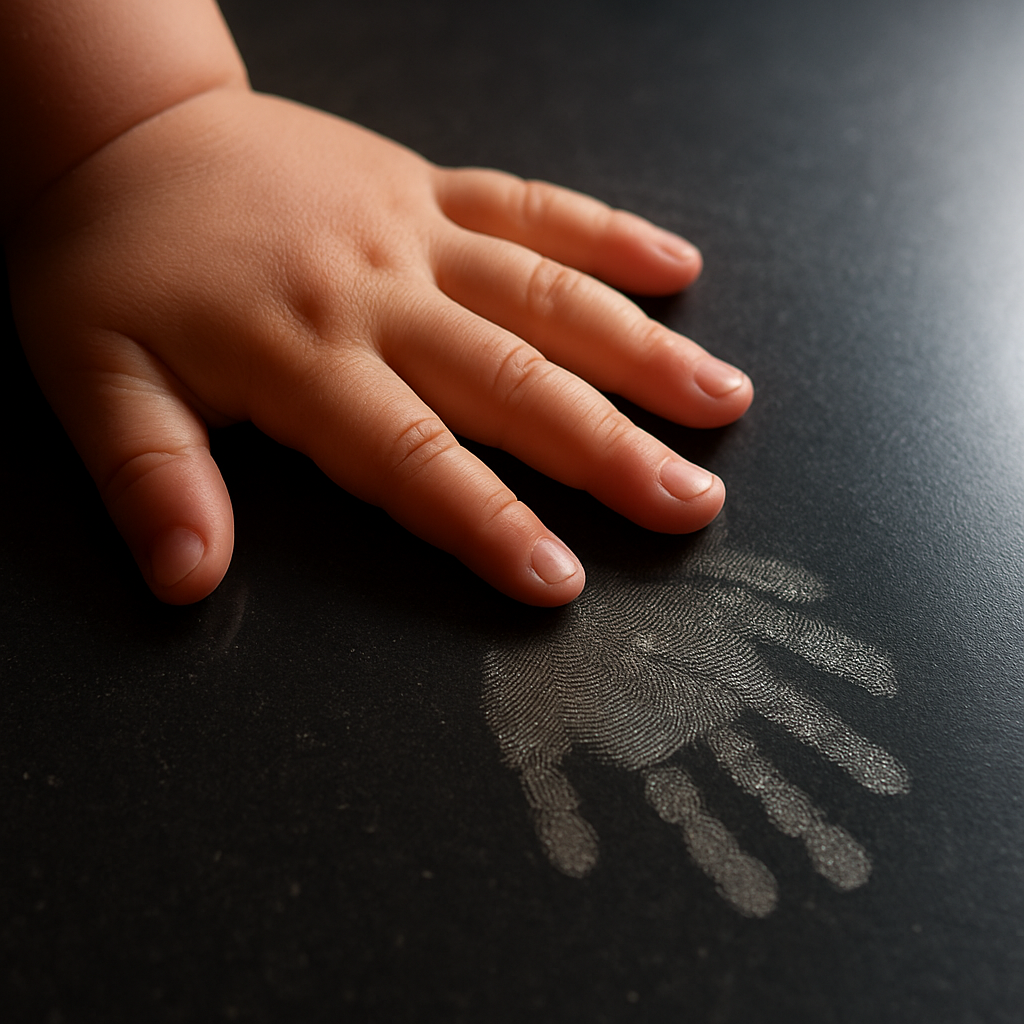 Детский отпечаток на глянцевом полу