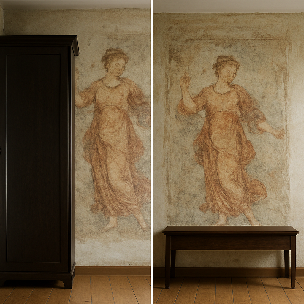 Высокая мебель против низкой перед фреской