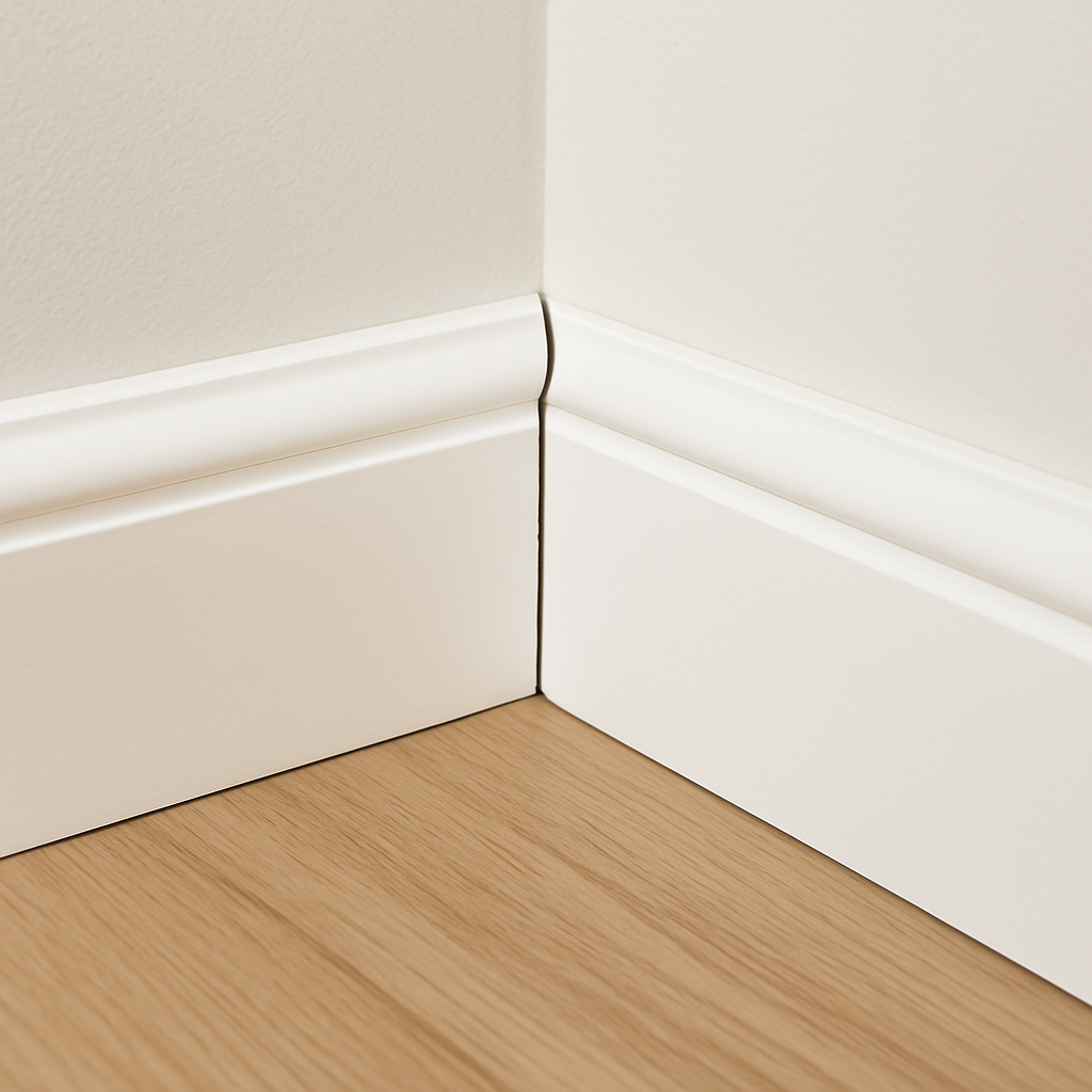 Угловой стык плинтуса крупным планом