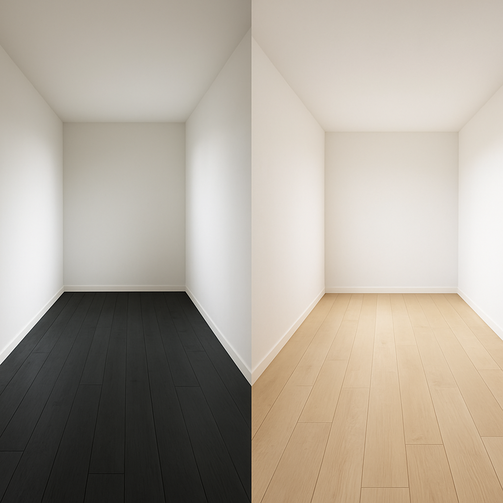 Тёмный и светлый пол в небольшой комнате