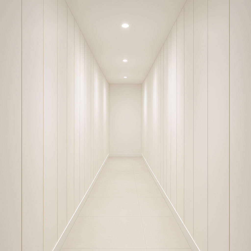 Светлые вертикальные панели в коридоре
